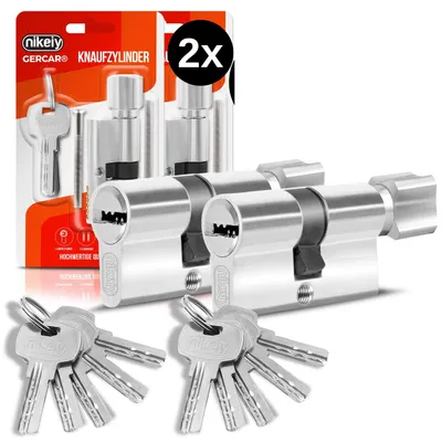 Produktbild von Knopfzylinderschloss gleichschließend - Zylinderschloss mit Knopf - Türschloss Innentür - Set von 2 Stück - Länge 90 mm - Einbruchschutzklasse A