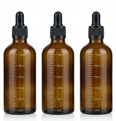 3 bernsteinfarbene Tropfflaschen aus Glas, 100 ml, mit Pipette