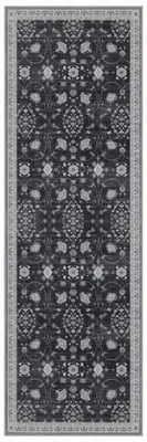 Productafbeelding van Vintage-tapijt met korte pool, oriëntaals design, geschikt voor woonkamer, slaapkamer of kinderkamer, zwart, rechthoekig, 80x250 cm