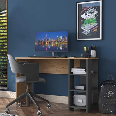Immagine prodotto di Pombia - Scrivania, 120x45x74h cm Marrone Rovere Nodi, 4 Ripiani