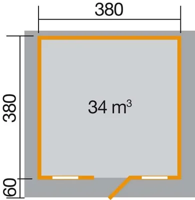 Produktbild von WEKA 110.3838.10.00 Premium Gartenhaus/Blockbohlenhaus Konstanz 1 mit Vordach (60 cm)/Einzeltür/Einzelfenster ; Größe: 2 ; Farbgebung: Naturbelassen ; Wandstärke: 28 mm ; Maße (LxBxH): 440 cm x 380 cm x 262 cm ; Seitenwandhöhe: 210 cm