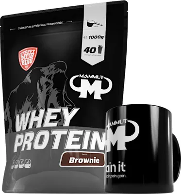 Produktbild von Mammut Nutrition - Whey Protein 1000 g Beutel - 40 Portionen Eiweiß + GRATIS Keramik Tasse, Geschmack: Brownie