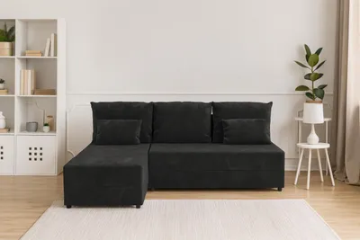 Zdjęcie produktu dla Narożnik KUBO L FIT z funkcją spania 120x200, pojemnik na pościel, uniwersalny L/P, Kronos 07 czarny, 206 cm