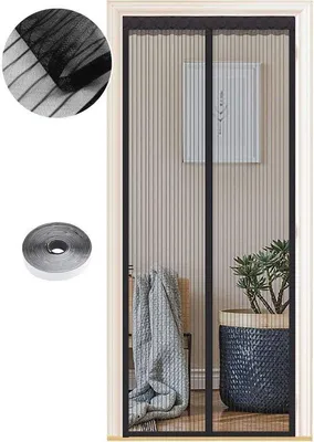 Productafbeelding van Famanu horregordijn voor deuren - Magnetisch, automatisch sluitend, 90 x 210 cm, zwart