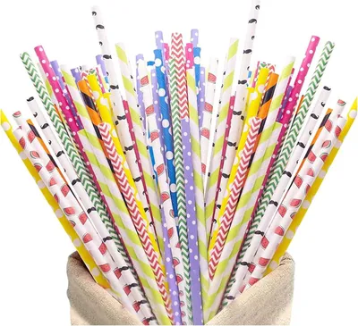 Imagen del producto de Pajitas de papel de colores, 200 unidades, biodegradables, para fiestas