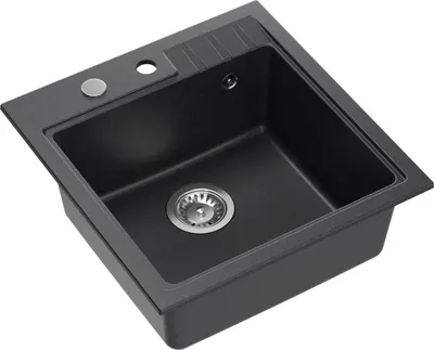 Produktbild von QUADRON Spülbecken 1-Becken Spüle | Größe: 50 x 52 x 20 cm | PETER 110 | Küchenspüle Granitspüle aus GraniteQ mit Siphon | Schwarz & Stahl
