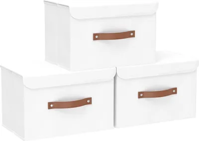 Produktbild von Aufbewahrungsboxen mit Deckel - Faltbar und Waschbar - 3 Stück - Weiß - Stoff