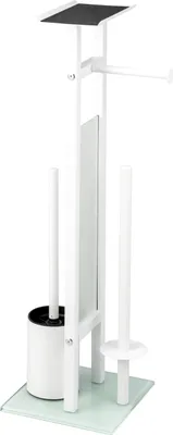 Image de eluno Garniture de WC sur pied 4en1, brosse de WC, porte-rouleau et tablette, en acier inoxydable et verre blanc