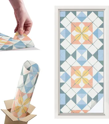 Zdjęcie produktu dla Folia witrażowa do okien - 116x50 cm - Folia witrażowa, dekoracyjna i nieprzezroczysta - Samoprzylepna folia dekoracyjna do szkła w witrażowy wzór - Ochrona przed promieniowaniem UV, łatwa w montażu, dekoracja okna - Kolorowa symetria