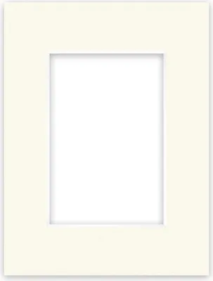A flat lay image of a cream-colored mat board with a square cutout in the center.