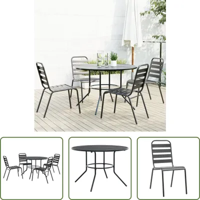 Produktbild von The Living Store Gartenstuhl-Set 5-tlg. Stapelbar Pulverbeschichteter Stahl