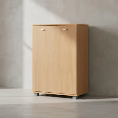 Produktbild von Schuhschrank-Kommode für bis zu 12 Paar Schuhe, 2 Türen, 3 Einlegeböden. Braun, 60x35x90 cm | Kadima Design
