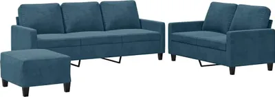 Produktbild von vidaXL 3-tlg. Sofagarnitur mit Kissen Blau Samt