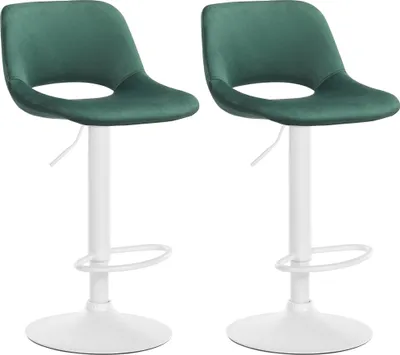 Produktbild von CLP 2er Set Barhocker Camden Samt drehbar und höhenverstellbar grün Material Gestell Metall matt weiss