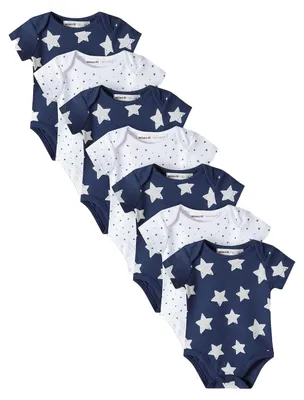 Image de Minoti - Lot de bodys pour bébé à manches courtes (lot de 7) MN753 (62) (bleu/blanc)