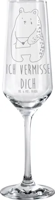 Produktbild von Mr. & Mrs. Panda Glas Bär Vermissen - Transparent - Geschenk, Freund, Liebeskummer, Sektflöte, Trinkglas, Champagnerglas, Reise, Verreist, Unglücklich Verliebt, Freundin