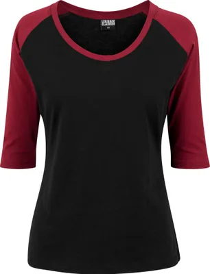 Obrázek produktu pro Dámské tričko Urban Classics Ladies 3/4 Contrast Raglan Tee blk/burgundy - XS