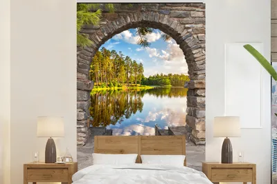 Produktbild von MuchoWow® Fototapete für Wohnzimmer oder Schlafzimmer Wandtapete Vinyl Motivtapete Landschaft - Ausblick - Wasser - 155x240 cm - Tapete