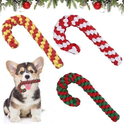 Image de Jouets pour chiens Noël - 3 pièces Corde - Jouet à mâcher pour chiens - Canne de Noël - Corde pour soins dentaires pour chiens - Jouet à mâcher pour chiens - Cadeau de Noël.
