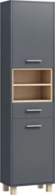Image de HOMCOM Colonne salle de bain, meuble salle de bain rangement, meuble de rangement avec 2 placards, tiroir et 2 compartiments ouverts, armoire haute pour salon, cuisine - 40 x 24 x 160 cm, gris