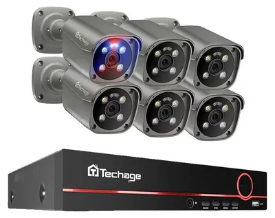 Zdjęcie produktu dla System monitoringu CCTV, wykrywanie ruchu oparte na sztucznej inteligencji, domofon, 8-kanałowy zestaw 6 kamer 8 MP, brak
