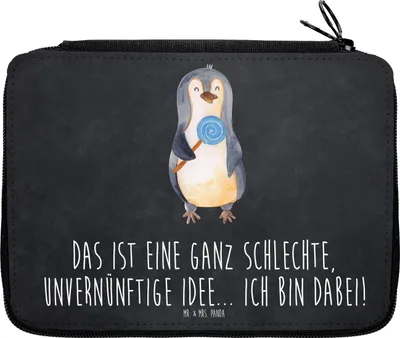 Produktbild von Mr. & Mrs. Panda Federpenal Pinguin Lolli - Kreidetafel - Geschenk, Etui, Bleistiftetui, Federmäppchen, Unvernünftig, Spruch, Federmappe, Federtasche, Süßigkeiten
