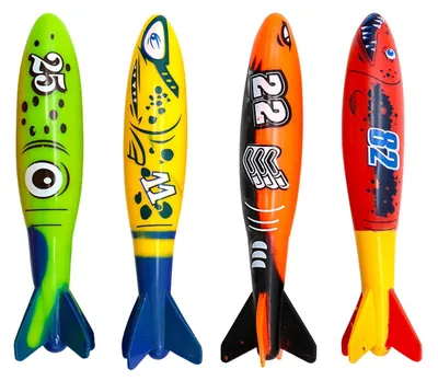Produktbild von Tauchspielzeug Tauchringe Poolspielzeug - 4 Stück - Torpedos - Zeetiere - Bunt