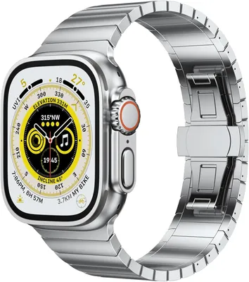 Produktbild von FFO2World Luxus-Edelstahlarmband mit Faltschließe – passend für Apple Watch 42/44/45/46/49 mm, Serie 1–11 & SE 1–3 – Silber