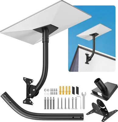Zdjęcie produktu dla Zestaw do montażu anteny satelitarnej na ścianie – adapter rurowy i uchwyt montażowy – metalowy – 20 cm – do montażu na dachu/ścianie zewnętrznej – czarny