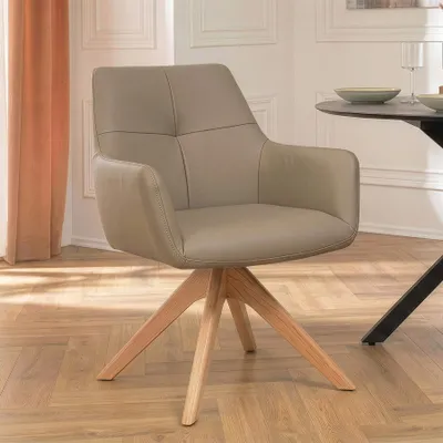 Produktbild von riess-ambiente Stuhl ALMARA taupe natur Echtleder massive Eiche Taschenfederkern 360° drehbar