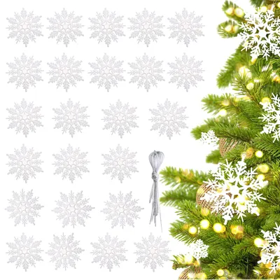24er Set weiße PVC-Schneeflocken, 10 cm, Weihnachtsdeko