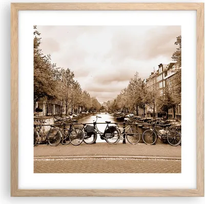 Produktbild von Gerahmtes Poster - Rahmen in heller Eiche - Kanal Fahrräder Amsterdam Zentrum - 40x40 cm - Wand Bild - Wanddeko - Wandbilder - Wandposter - Bilderrahmen - Bilder - Kunstdruck - P2NAC40x40-2971