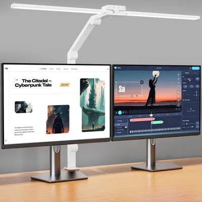 Produktbild von KableRika Schreibtischlampe LED Klemmbar Doppelkopf, 24W dimmbar Weiß
