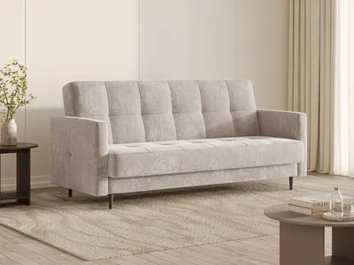 Produktbild von MOEBLO Schlafsofa Luma – Sofa mit Schlaffunktion und Bettkasten, Click-Clack Couch für Wohnzimmer, Polstersofa mit Metallfüßen 219x95x93 cm - Beige (Vibe 08)