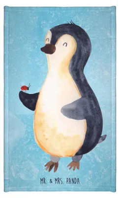 Produktbild von Mr. & Mrs. Panda Handtuch Pinguin Marienkäfer - Eisblau - Geschenk, Frotteehandtuch, Aufmerksam, Gästetuch, Gästehandtuch 30x50, baumwolle, Klein, Kleine Wunder, Glück