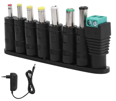 Obrázok produktu pre Napájací adaptér 12 V, 2 A, spínaná nabíjačka pre LED pásiky s 8 konvertormi na jednosmerný prúd a zástrčkou 100–240 V (EU)