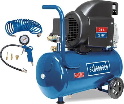 Produktbild von Scheppach Druckluft Kompressor HC26 Set 8bar 24L mit Spiralschlauch Reifenfüller