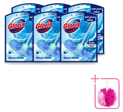 Produktbild von 6 x Glorix Power 5+ Toilettenstein Blaues Wasser Ocean - Sparpackung - 6 Stücke