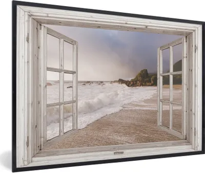 Produktbild von MuchoWow® Gerahmtes Poster Aussicht - Strand - Meer 60x40 cm - Poster mit Schwarzem Bilderrahmen Wandposter Rahmen Foto Bilder - Printing - Wanddeko Schlafzimmer