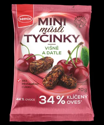 Obrázek produktu pro Mini müsli tyčinky s višněni bez lepku 70 g SEMIX