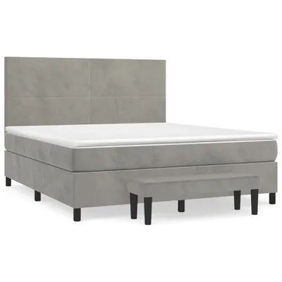 Image de vidaXL Lit boxspring avec matelas gris clair 180x200 cm velours