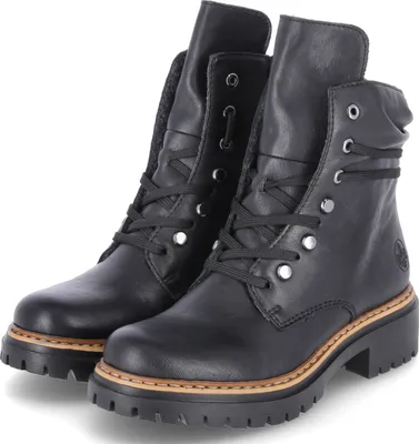 A pair of black leather lace-up boots.