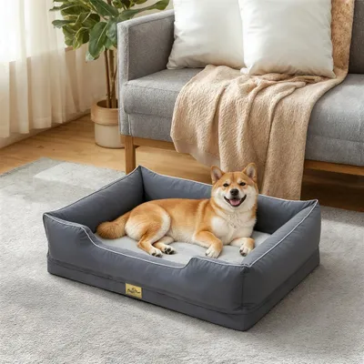 Produktbild von WISFOR Hundebett Hundesofa Hundekissen, erhöhte Ränder, wasserfest waschbar Bezug abnehmbar L: 94,5 x 67 x 19,5 cm, Grau