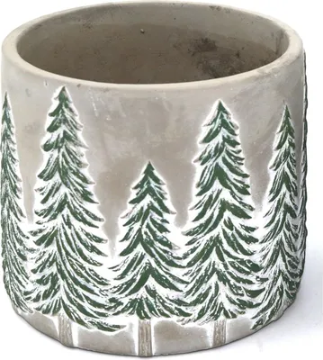 Produktbild von Zement-Übertopf ca. Ø 14 x H 13 cm mit Tannen-Deko | Dekorativer Blumentopf in Betonoptik | Weihnachts- & Winterdeko für Haus & Garten