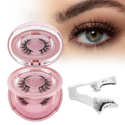 Image de Cils magnétiques, lot de 2 paires, avec applicateur et boîte, couleur rose. Réutilisables, sans colle