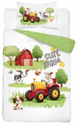 Zdjęcie produktu dla Pościel bawełniana 100x135 do łóżeczka z traktorkiem