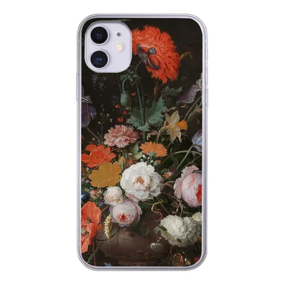 Produktbild von MuchoWow® Handyhülle Schutzhülle Hülle für iPhone 11 Stilleben mit Blumen und einer Uhr - Gemälde von Abraham Mignon Silikon Softcase Handy Hülle - Handytasche