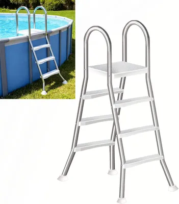 Produktbild von 4-stufige Edelstahl-Poolleiter für Aufstellpools, 132 cm Höhe, Tragkraft 250 kg