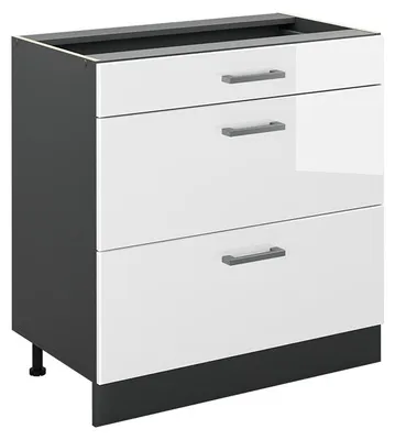 Imagen del producto de Mueble bajo de cocina Vicco R-Line Blanco alto brillo/Antracita 80 cm con 3 cajones sin encimera, Model 72419