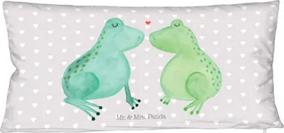 Produktbild von Mr. & Mrs. Panda Kuschelkissen Frosch Liebe - Grau Pastell - Geschenk, Partnerkissen, Jahrestag, Partner-Kuschelkissen, Frösche, Beziehungskissen, Liebeskissen